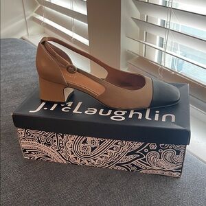 J. McLaughlin Two-Tone Tan and Black Heels